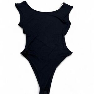 black ribbed bodysuit sleeveless minimalist stretchy Lush XXL